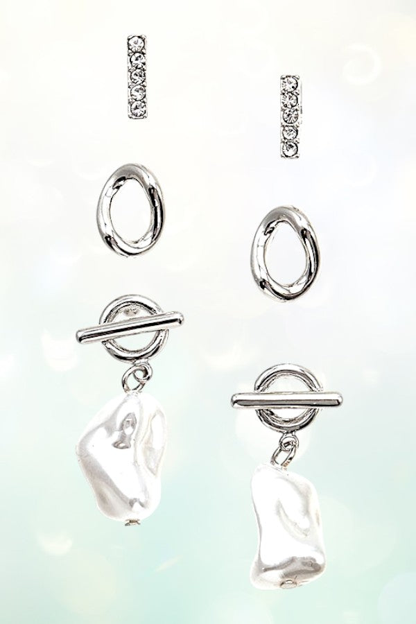 BAROQUE PEARL DROP MIX POST EARRING SET