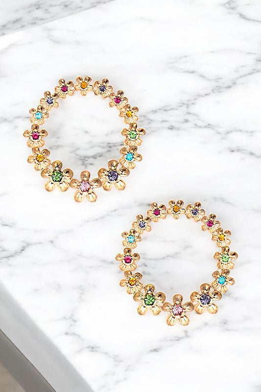 FLORAL LINK GEM ACCENT POST EARRING