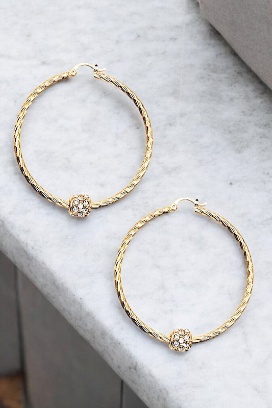 RHINESTONE PAVE TWIST HOOP EARRING