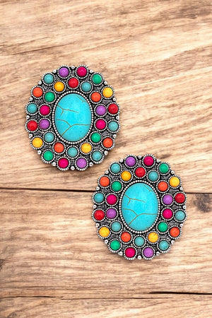 OVAL GEMSTONE PAVE POST EARRING