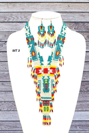 TRIBAL BEAD FRINGE NECKLACE SET