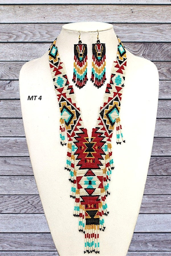 TRIBAL BEAD FRINGE NECKLACE SET