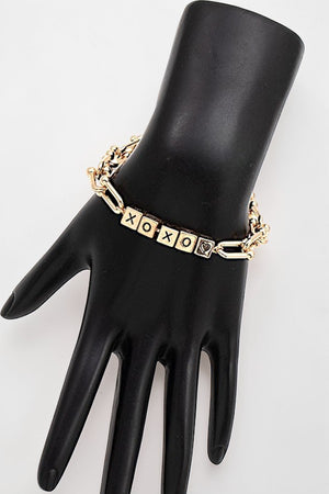XOXO CUBIC BEAD ACCENT HARDWEAR CHAIN BRACELET