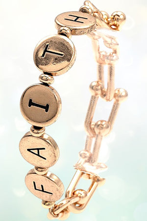 FAITH ETCHED DISK HARDWEAR CHAIN BRACELET