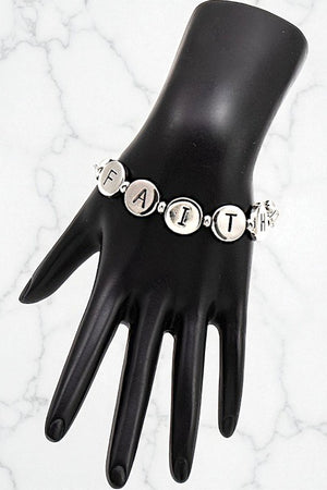 FAITH ETCHED DISK HARDWEAR CHAIN BRACELET