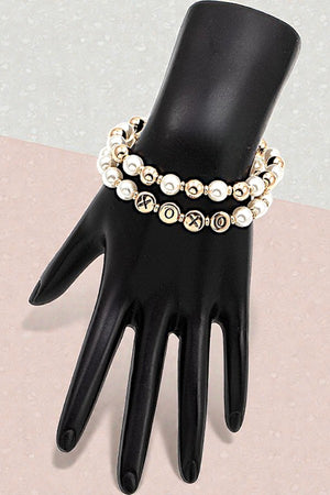 XOXO PEARL BEADED BRACELET SET