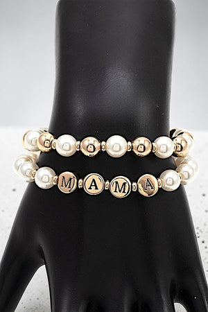 MAMA BEAD AND PEARL STRETCH BRACELET SET