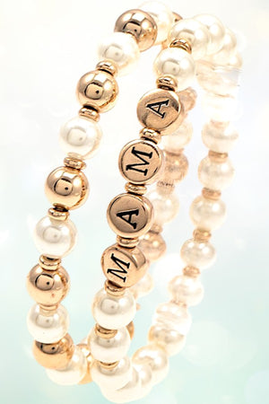MAMA BEAD AND PEARL STRETCH BRACELET SET