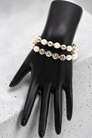 MAMA BEAD AND PEARL STRETCH BRACELET SET