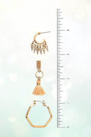 DANGLING TASSEL MIX POST EARRING SET