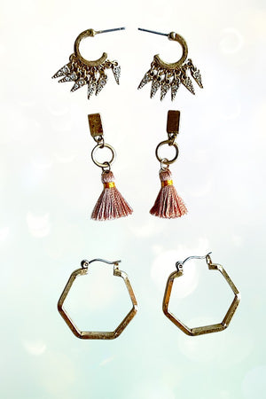 DANGLING TASSEL MIX POST EARRING SET