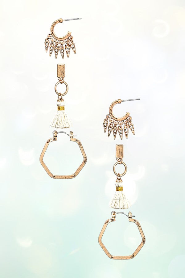 DANGLING TASSEL MIX POST EARRING SET