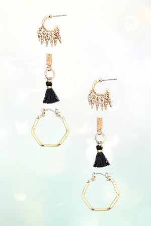 DANGLING TASSEL MIX POST EARRING SET