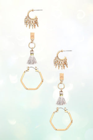 DANGLING TASSEL MIX POST EARRING SET
