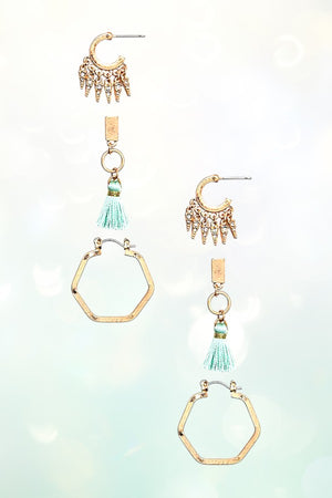 DANGLING TASSEL MIX POST EARRING SET