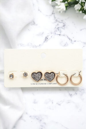 Heart Hoop Post Earring Set