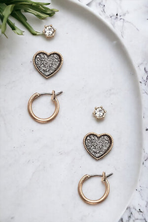 Heart Hoop Post Earring Set