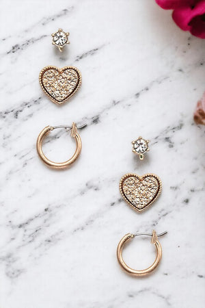 Heart Hoop Post Earring Set