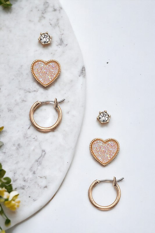 Heart Hoop Post Earring Set