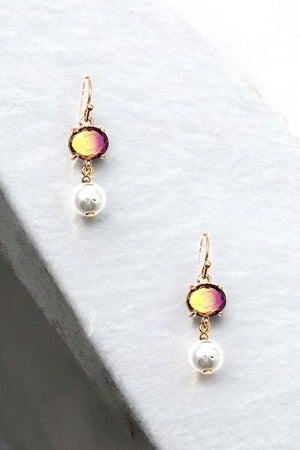 ROUND GEM PEARL DROP EARRING