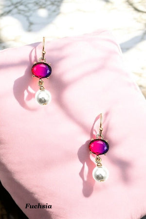 ROUND GEM PEARL DROP EARRING