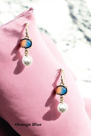 ROUND GEM PEARL DROP EARRING