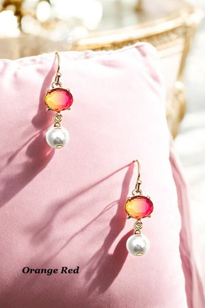 ROUND GEM PEARL DROP EARRING