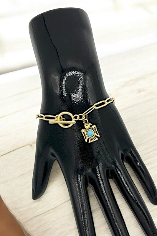 Thunderbird Charm TQ Gem Accent Chain Bracelet