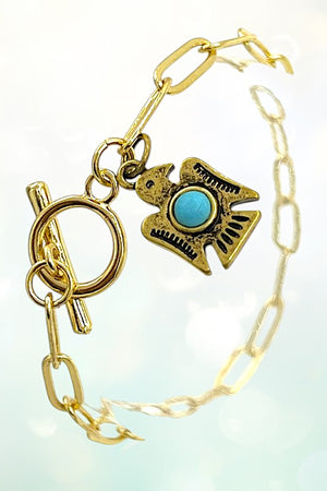 Thunderbird Charm TQ Gem Accent Chain Bracelet