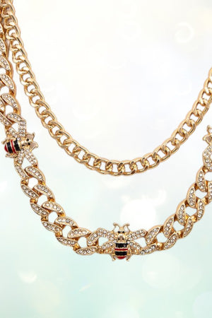 BEE AND RHINESTONE ACCENT LAYERED CHAIN NECKLACE AND BEE POST EARRING SET