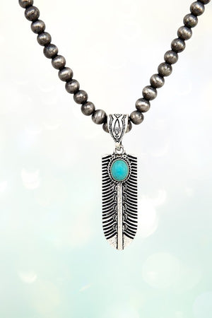 ETCHED FEATHER PENDANT NAVAJO PEARL BEAD NECKLACE SET