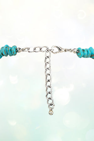 WESTERN CHIPPED GEM ETCHED LEAF PENDANT NECKLACE SET