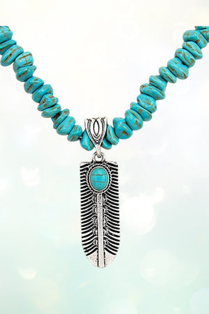 WESTERN CHIPPED GEM ETCHED LEAF PENDANT NECKLACE SET