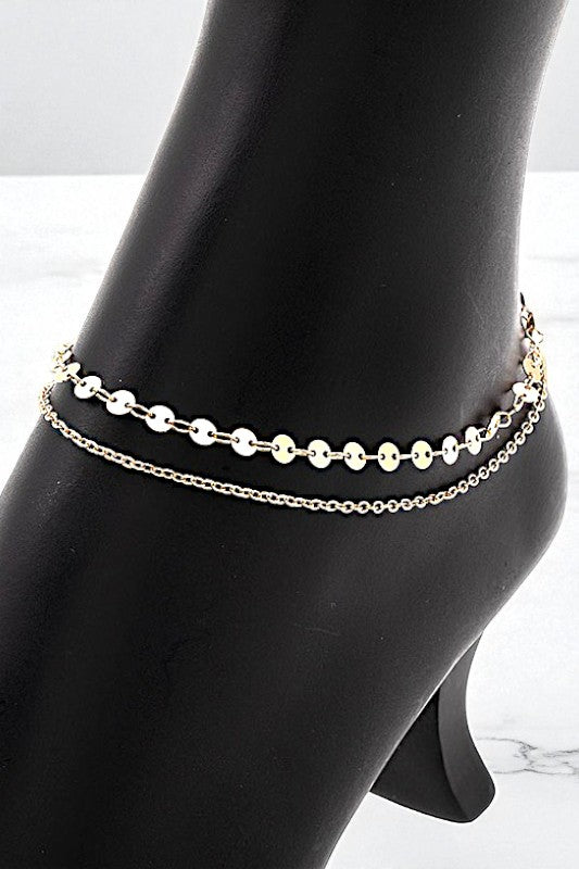DISK CHAIN LINK LAYERED ANKLET