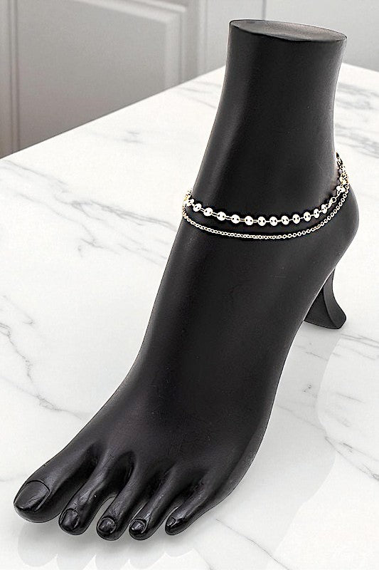 DISK CHAIN LINK LAYERED ANKLET