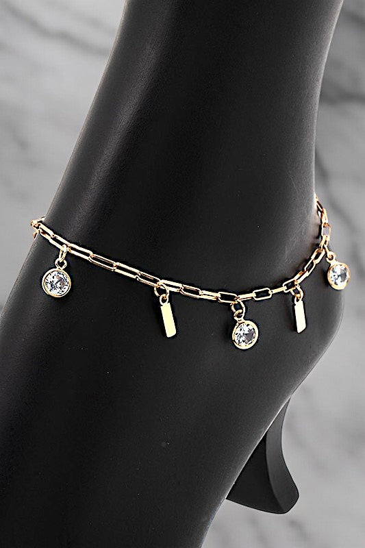 ROUND GEM AND BAR DANGLE ANKLET