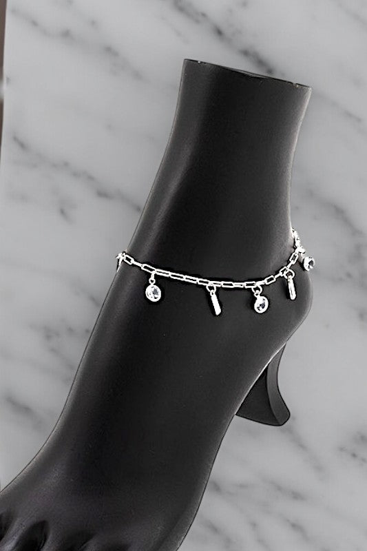 ROUND GEM AND BAR DANGLE ANKLET