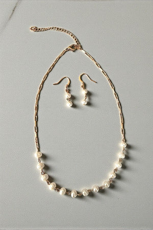 FRESHWATER PEARL STATIONED NECKLACE AND DOUBLE PEARL DROP EARRING SET