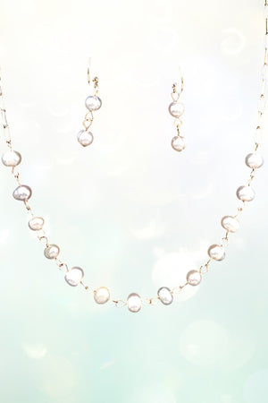 FRESHWATER PEARL STATIONED NECKLACE AND DOUBLE PEARL DROP EARRING SET