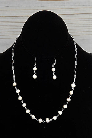 FRESHWATER PEARL STATIONED NECKLACE AND DOUBLE PEARL DROP EARRING SET