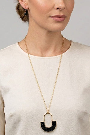 WIRED GLASS BEAD ELONGATED PENDANT NECKLACE AND EARRING SET