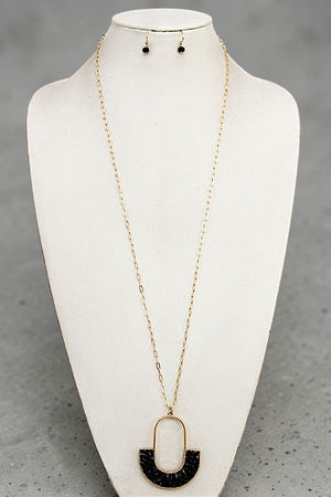 WIRED GLASS BEAD ELONGATED PENDANT NECKLACE AND EARRING SET