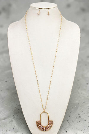 WIRED GLASS BEAD ELONGATED PENDANT NECKLACE AND EARRING SET