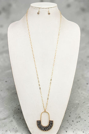 WIRED GLASS BEAD ELONGATED PENDANT NECKLACE AND EARRING SET
