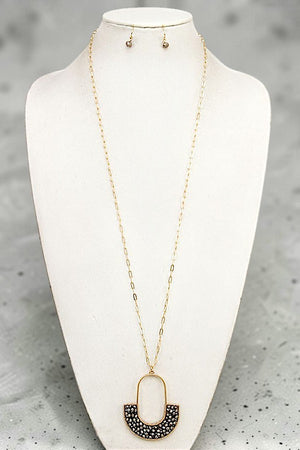 WIRED GLASS BEAD ELONGATED PENDANT NECKLACE AND EARRING SET
