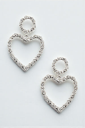 TEXTURED DANGLE HEART LINK EARRING