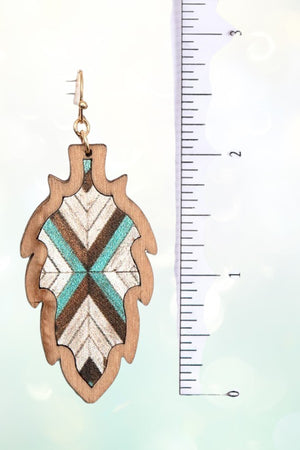 WOODEN LEAF PRINT DROP EARRING
