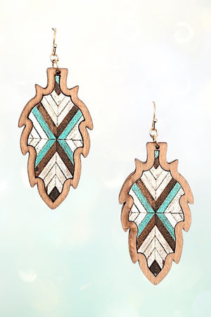 WOODEN LEAF PRINT DROP EARRING
