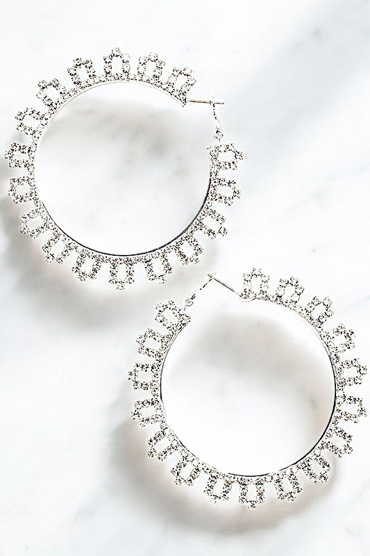 RHINESTONE PAVE ROUND HOOP EARRING