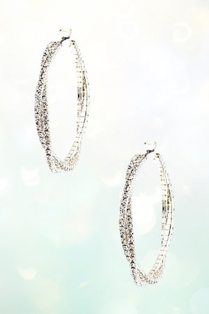 RHINESTONE PAVE TWIST HOOP EARRING